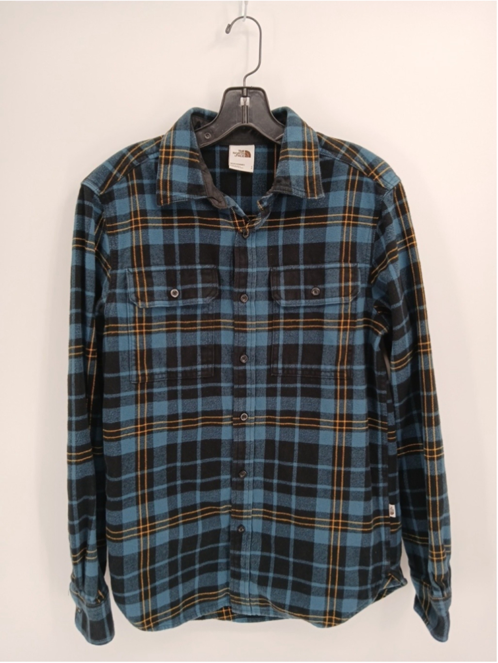 The North Face Long Sleeve Flannel Shirt Men's Small Blue/Yellow Plaid Outdoors